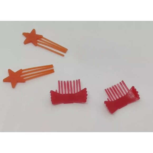 4 Vintage 1980s Barbie Hair Clips Orange Star Red Bows Accessories Fashion Doll - Picture 3 of 6